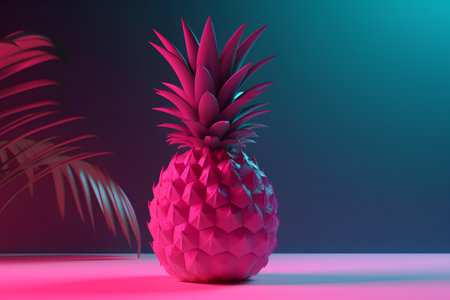 Pineapple tropical fruit 3d render illustration on gradient background.の素材