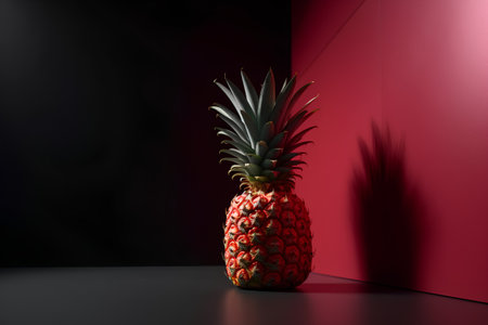 Pineapple on a red background. 3d rendering. Minimal concept.の素材