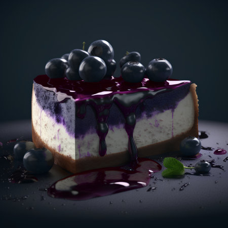 Blueberry cheesecake on a black background. 3d rendering.の素材