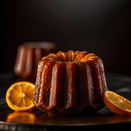 Homemade orange bundt cake on a black background. Selective focus.の素材