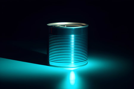 Canned food in a tin can on a dark background. 3d renderingの素材