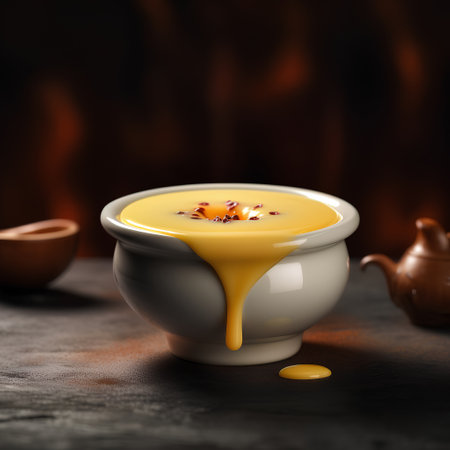 Honey in a pot on a dark background. 3d renderingの素材