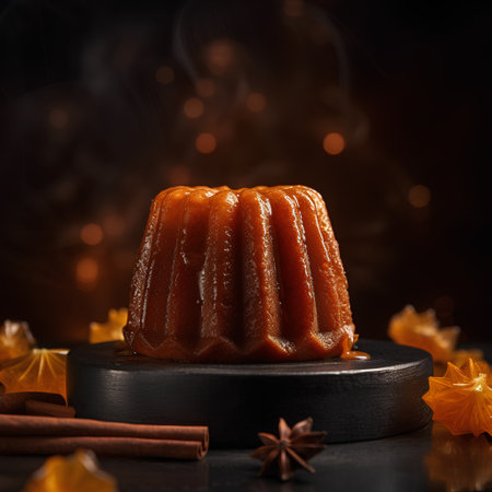 Traditional christmas pudding with cinnamon and star anise on dark backgroundの素材