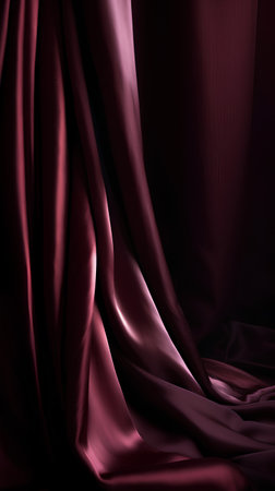 Red satin drapery close-up background. Luxury background.の素材