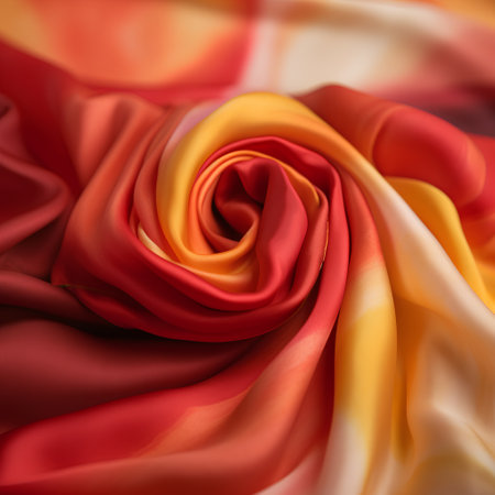 closeup of red and yellow silk fabric texture background with blur effectの素材
