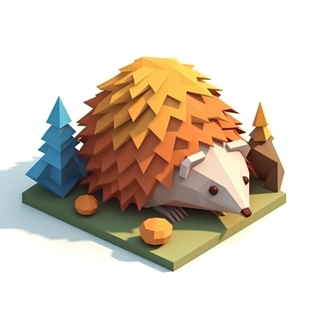 Hedgehog in the forest on a white background. 3d renderの素材