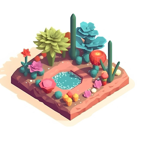 Cactus and succulent garden in isometric style. Vector illustration.の素材