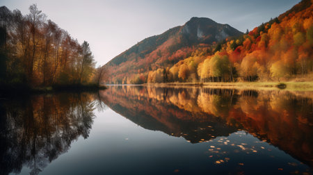 Autumn landscape with colorful forest on the shore of mountain lake.の素材