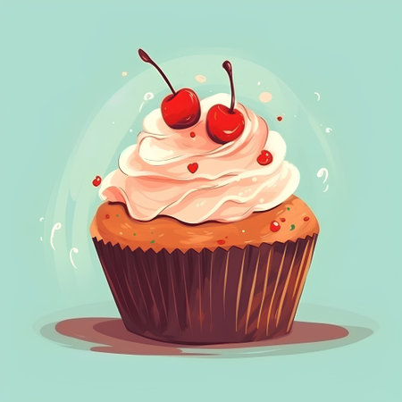 Cupcake with cherry. Vector illustration of a cupcake.の素材