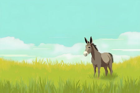 Horse on the green meadow. Vector illustration in flat styleの素材