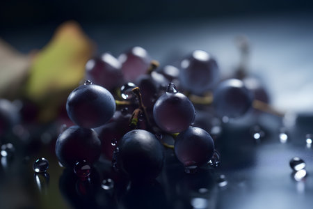 Grapes with water drops on a dark background. Selective focus.の素材