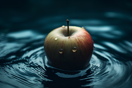 Apple with water drops on the surface. Shallow depth of field.の素材