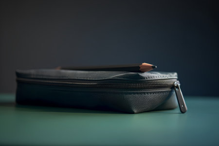 Pencil case on the table. Shallow depth of field.の素材
