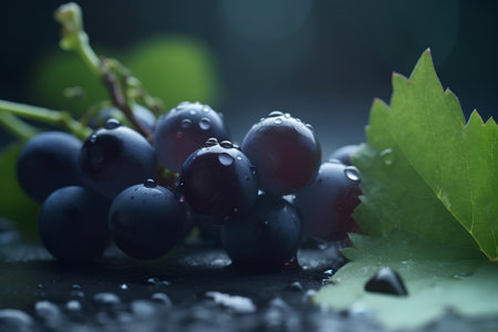 Grapes with water drops on a dark background. Selective focus.の素材