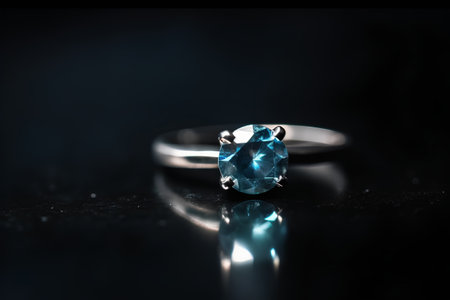 Wedding ring with blue sapphire on a dark backgroundの素材