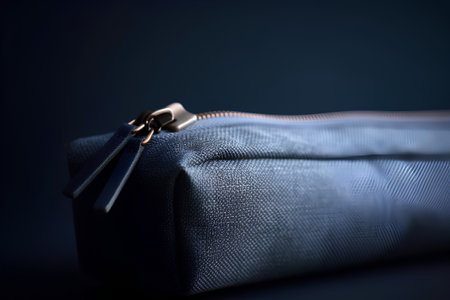 Pencil case on a dark blue background. Shallow depth of field.の素材