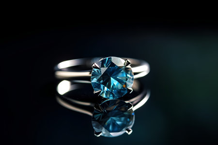Wedding ring with blue sapphire on a black backgroundの素材