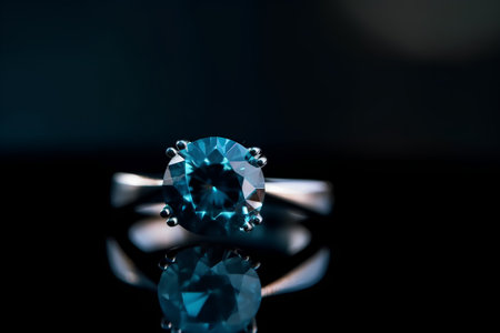 Jewelry ring with blue sapphire on a black backgroundの素材