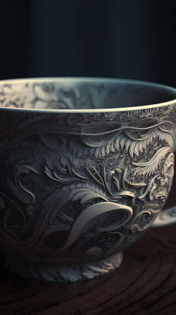 Vintage porcelain cup on a wooden table. Toned.の素材