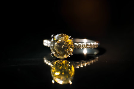 Jewelry diamond ring on a black background. Jewelry backgroundの素材