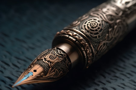Vintage fountain pen on a dark background close-up macro photographyの素材