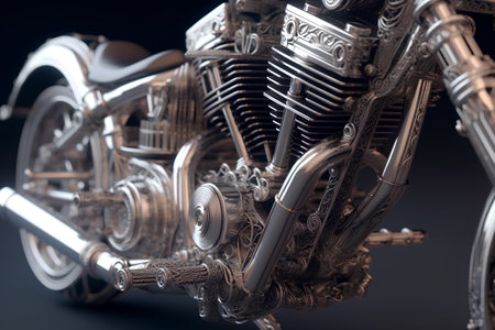 3D illustration of a motorcycle engine. 3D CG. High resolution.の素材