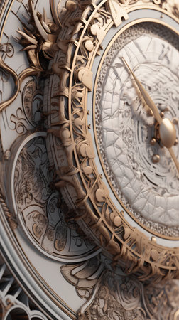Vintage antique clock face closeup. 3d render illustration.の素材