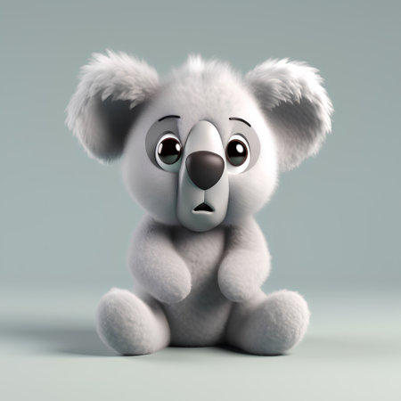 Cute cartoon koala sitting on grey background - 3d renderingの素材