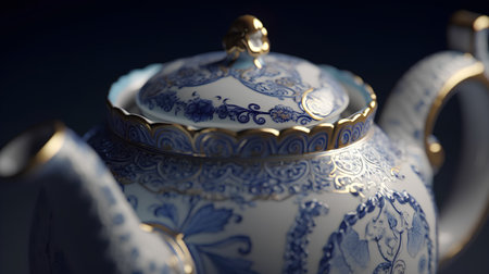 3D illustration of a porcelain teapot with a patternの素材