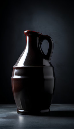 Foto de Clay jug on a black background. Copy space. Vintage style. - Imagen libre de derechos