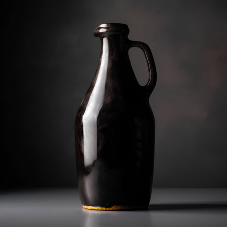 Old black wine bottle on a black background. Vintage style. Copy space.の素材