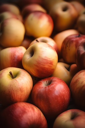 background of red and yellow apples, shallow depth of field, selective focusの素材