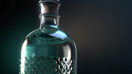 Glass bottle of vodka on a dark background. 3D illustration.の素材