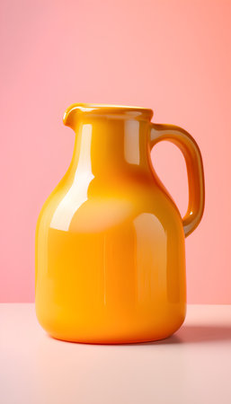 Yellow ceramic pitcher on pink background. 3d render. Minimal concept.の素材