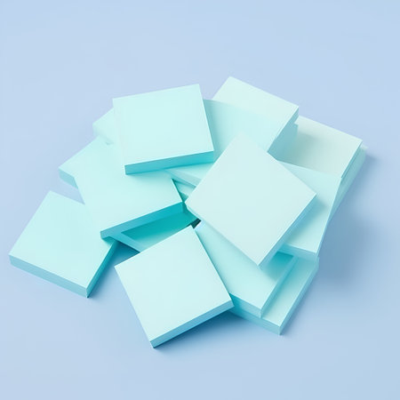 Stack of blank business cards isolated on blue background. 3d renderの素材