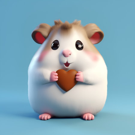 Cute hamster holding a red heart. 3D rendering.の素材