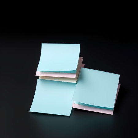 Blank Sticky Note isolated on black background. 3d Renderingの素材