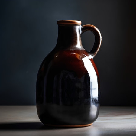 Clay jug on a dark background. Vintage style. Copy space.の素材