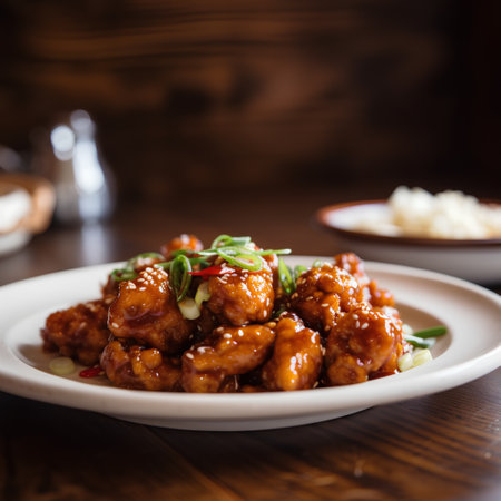 Sweet and sour pork in sweet and sour sauce served with rice.の素材