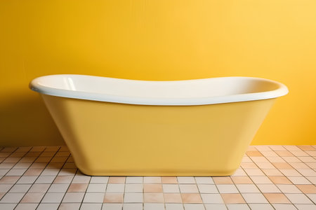 Bathtub on a yellow wall background. 3d render.の素材