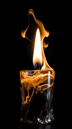 Burning candle on a black background, close-up, macroの素材