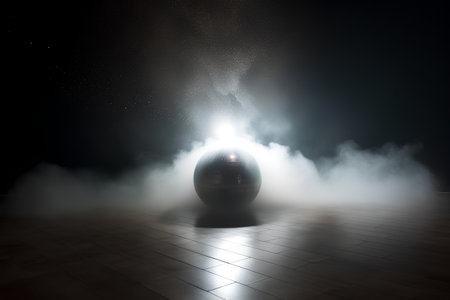 sphere in the dark with lights and smoke, 3d renderの素材