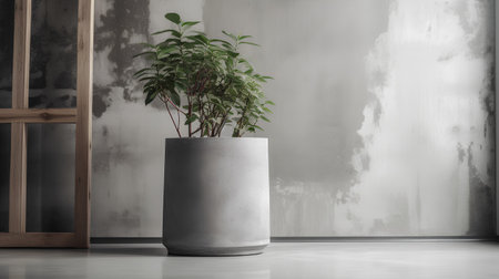 Plant in concrete vase on the wall. 3d renderingの素材