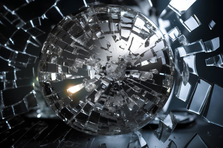 Broken mirror ball on a black background. 3d illustration.の素材