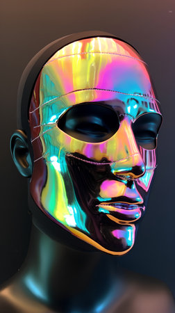 Digital Illustration of a Futuristic Cyber Mannequin Head with Glassesの素材
