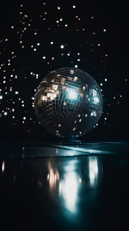Disco ball. Disco ball with reflection on black background. Party concept. Selective focusの素材