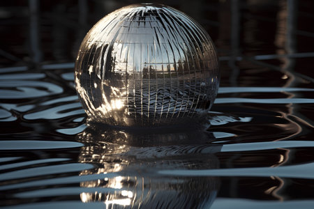 Disco ball reflected in the water. 3d render illustration.の素材