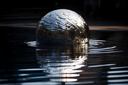 Reflection of a ball in the water. Selective focus.の素材