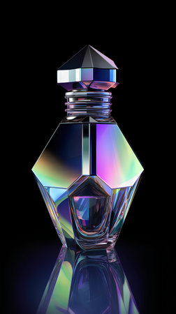 Perfume bottle isolated on black background. 3D illustration.の素材