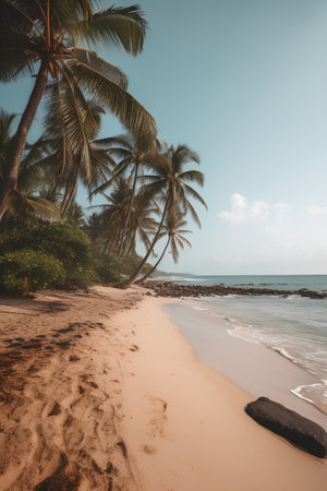 Beautiful tropical beach with coconut palm trees and sand - Vintage Filterの素材